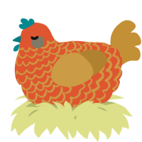 A vermilion and gold chicken with a lace pattern