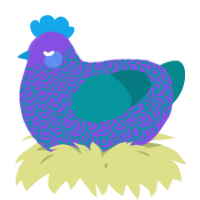 A blurple and teal chicken with a double-lace pattern