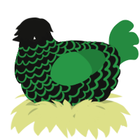 A black and viridian chicken with a lace pattern