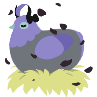 A grey and indigo chicken with a head pattern