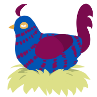Blueberry Pie, a ultramarine and wine chicken with a bar pattern
