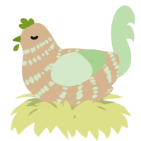 A beige and gluppy chicken with a bar pattern