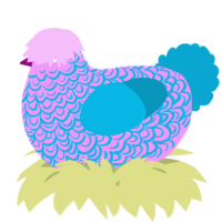 A lavender and cerulean chicken with a double-lace pattern