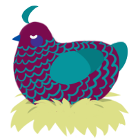 A wine and teal chicken with a lace pattern