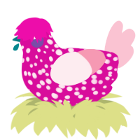 A fuchsia and rose chicken with a speckle pattern