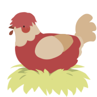 A red and beige chicken with a head pattern