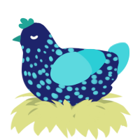 A navy and aqua chicken with a speckle pattern