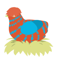 christmas stocking, a vermilion and cerulean chicken with a bar pattern