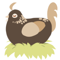 A bark and beige chicken with a neck-speckle pattern
