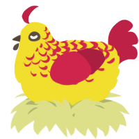 A yellow and crimson chicken with a half-lace pattern