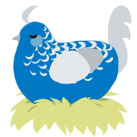 Snowslide, a sapphire and mist chicken with a half-lace pattern