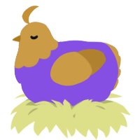 A blurple and gold chicken with a head pattern