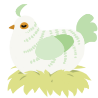 A white and gluppy chicken with a half-bar pattern
