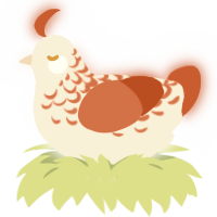 Solar, a cream and vermilion chicken with a half-lace pattern