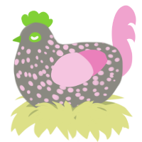 A ash and pink chicken with a speckle pattern
