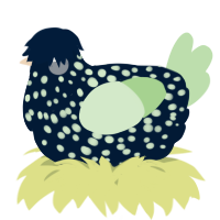 A tumblr and gluppy chicken with a speckle pattern
