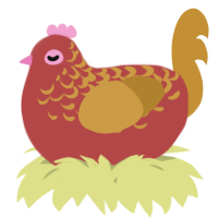 A red and gold chicken with a half-lace pattern