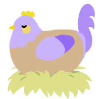 A beige and lilac chicken with a head pattern