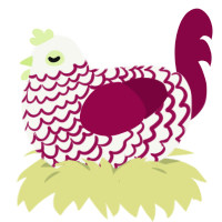 Velour, a white and maroon chicken with a lace pattern