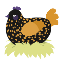 Nightshade, a sable and orange chicken with a speckle pattern