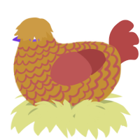 A gold and red chicken with a lace pattern