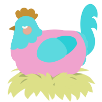 A pink and aqua chicken with a head pattern