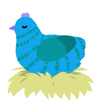 A sky and teal chicken with a bar pattern
