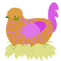 A orange and orchid chicken with a speckle pattern