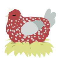 A red and silver chicken with a speckle pattern