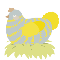 A silver and yellow chicken with a bar pattern