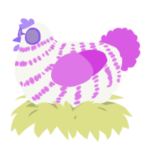 A white and orchid chicken with a bar pattern