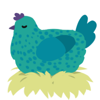 A turquoise and sea chicken with a speckle pattern