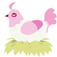 A white and pink chicken with a head pattern