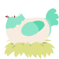 A cream and mint chicken with a head pattern