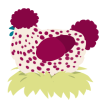 Peppermint Pox, a cream and maroon chicken with a speckle pattern