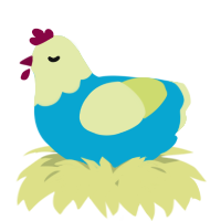 A cerulean and lemon chicken with a head pattern