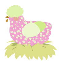 A pink and apple chicken with a speckle pattern