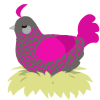 A grey and fuchsia chicken with a lace pattern