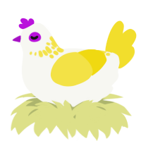 A white and yellow chicken with a neck-speckle pattern