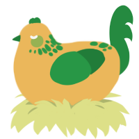 smol banana, a honey and viridian chicken with a neck-speckle pattern