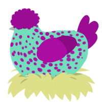 A mint and plum chicken with a speckle pattern