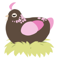 A bark and pink chicken with a neck-speckle pattern
