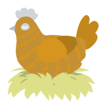 A gold and ochre chicken with a bar pattern