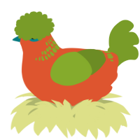 A vermilion and chartreuse chicken with a neck-band pattern
