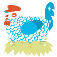 A white and cerulean chicken with a lace pattern