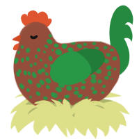 A russet and viridian chicken with a speckle pattern
