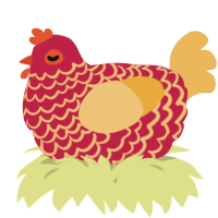 A crimson and honey chicken with a lace pattern