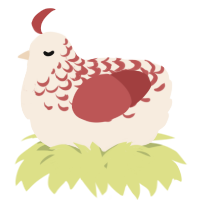 A cream and red chicken with a half-lace pattern