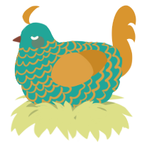 A turquoise and orange chicken with a lace pattern