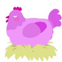 A lavender and orchid chicken with a head pattern